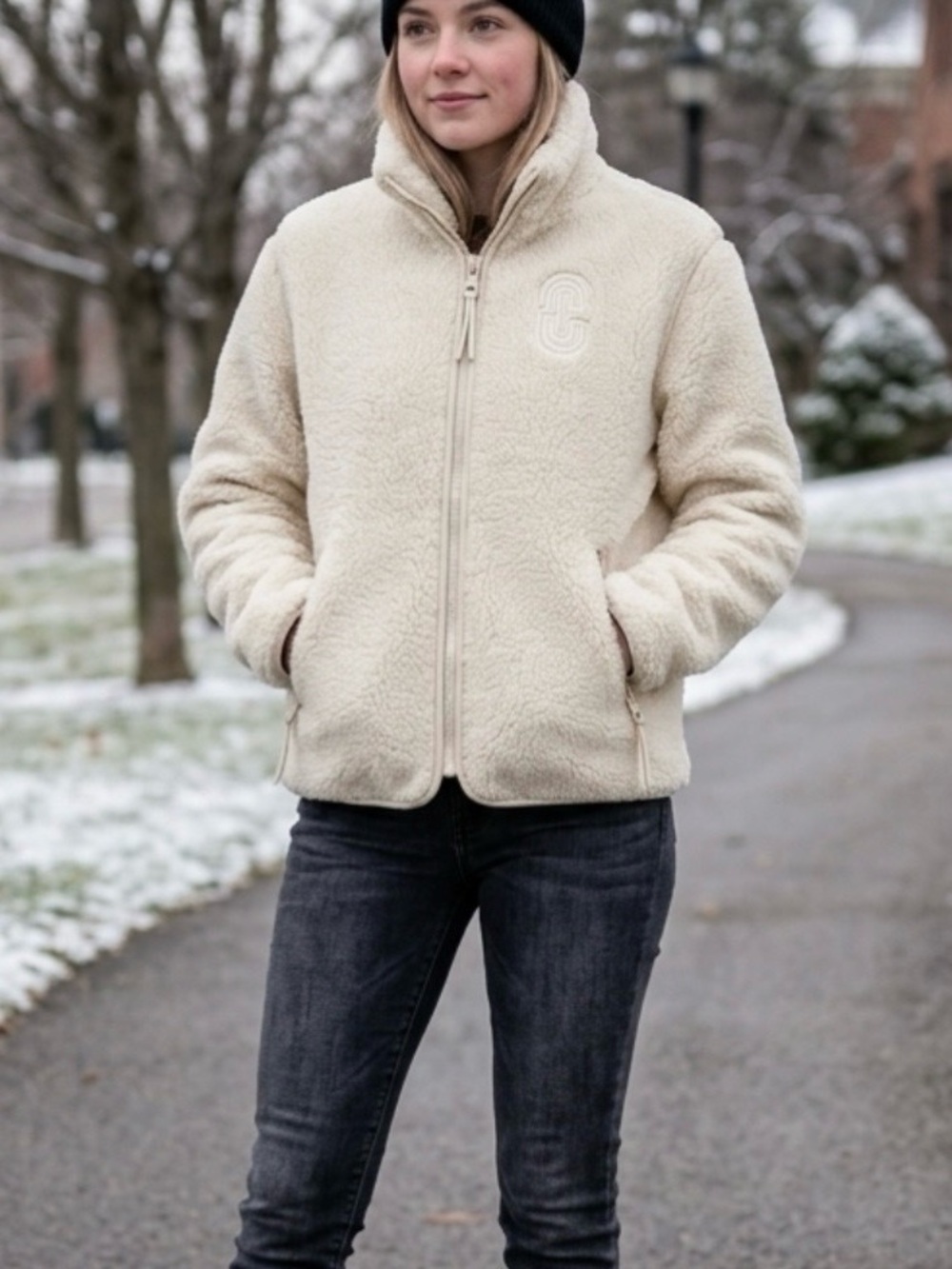 Coach Sherpa Zip Up Warm Jacket Natural Small